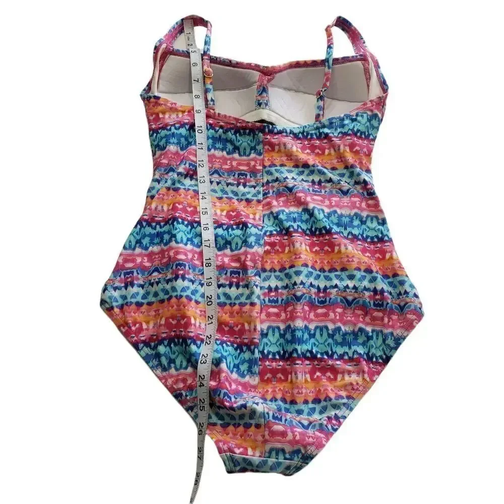 Emerald Bay Multicolored Twist-Front Side Ruched One Piece Swimsuit Size 12
